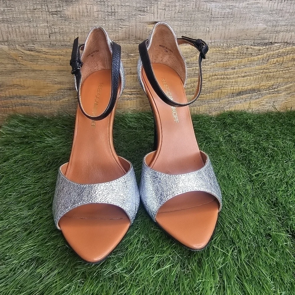Rebecca Minkoff Ellie Silver Crushed Metal -Silver Sz 7 - Picture 9 of 11